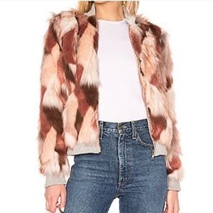 Chaser Faux Fur Bomber Jacket Pink Calico